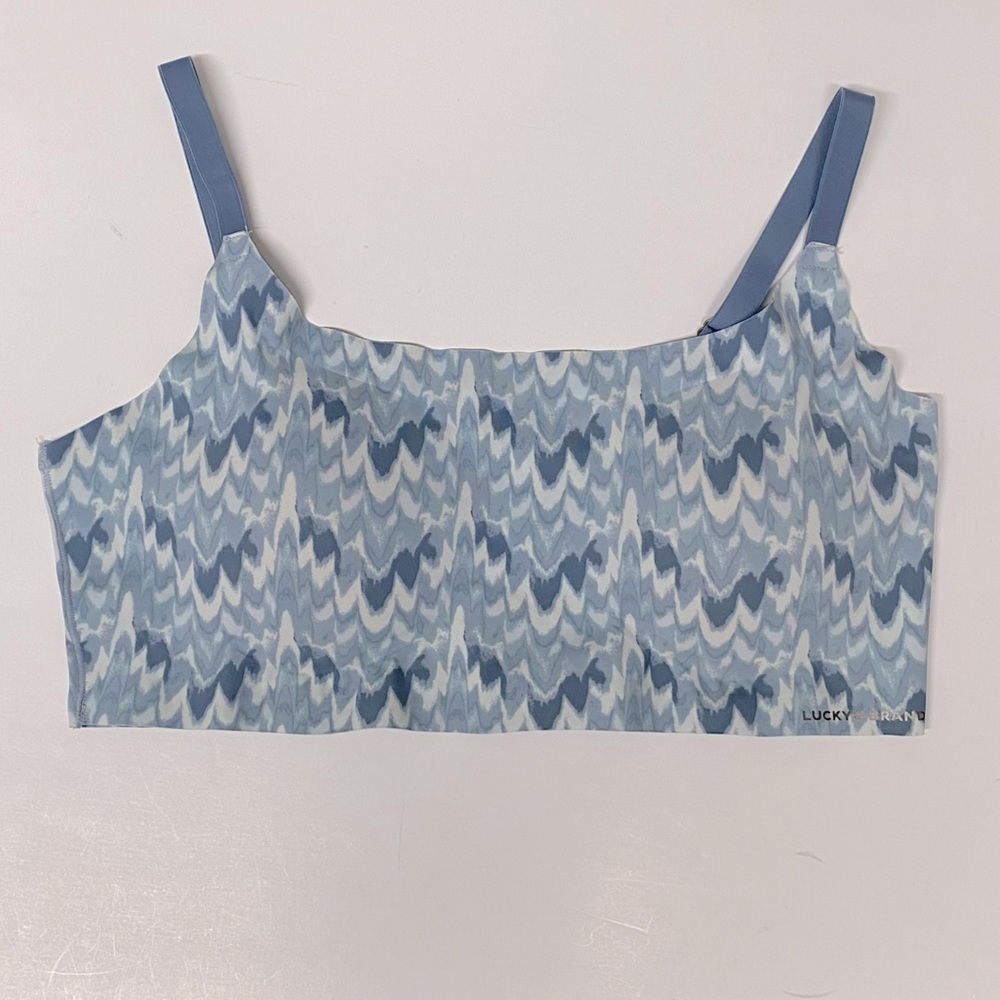Lucky Brand Silky Feel Blue Geometric Print Sports Bra Sz 1X